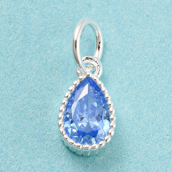 

PandaHall 925 Sterling Silver Birthstone Charms, with Single Cubic Zirconia, Faceted Teardrop, Silver, Cornflower Blue, 8.5x5x3mm, Hole: 3mm...