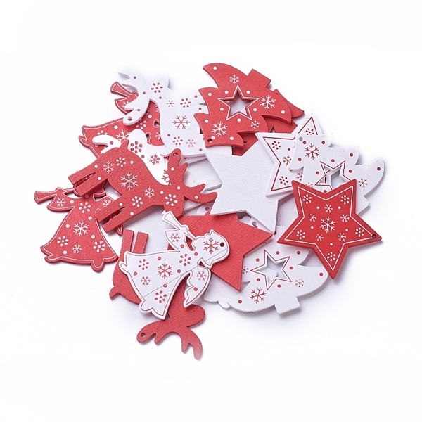 

PandaHall Wood Pendants, Dyed, Mixed Shapes, Christmas Theme, Mixed Color, 60~70x55~65x2~3mm, Hole: 2~3mm Wood Mixed Shapes Multicolor