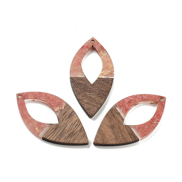 

PandaHall Walnut Wood Pendants, Resin & Gold Foil, Oval, Light Coral, 47.5x24x3.5mm, Hole: 2mm Wood Oval
