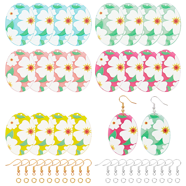 PandaHall DIY Dangle Earring Making Kits, Including Translucent Cellulose Acetate(Resin) Pendants, Brass Earring Hooks & Jump Rings, Oval...