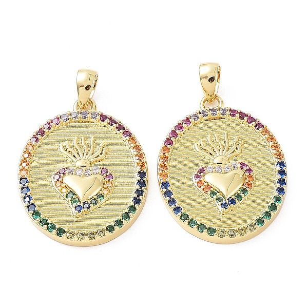 

PandaHall Rack Plating Brass with Cubic Zirconia Pendants, Cadmium Free & Lead Free, Flat Round with Carrot, Colorful, 23x17.5x2.5mm, Hole...