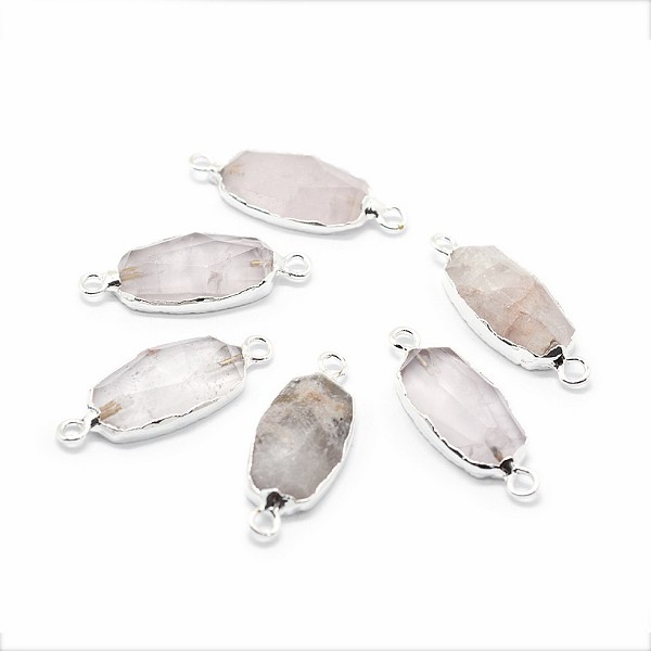 

PandaHall Natural Madagascar Rose Quartz Links connectors, with Brass Findings, Faceted, Oval, Silver Color Plated, 30~31x11~12x5~6mm, Hole...