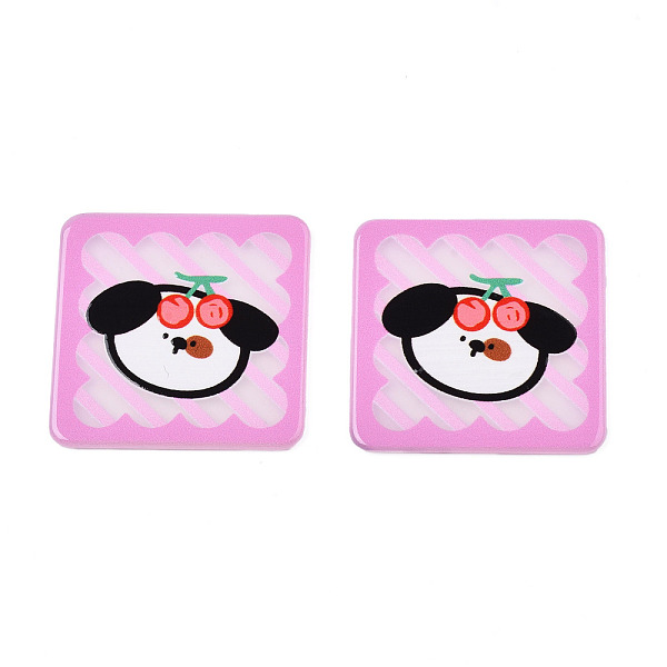 

PandaHall Transparent Printed Acrylic Cabochons, Square with Dog & Cherry, PeachPuff, 33.5x33.5x2mm Acrylic Square Brown