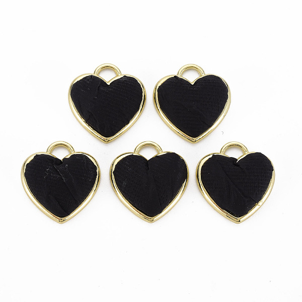 

PandaHall Light Gold Plated Alloy Pendants, with Cloth Fabric, Cadmium Free & Nickel Free & Lead Free, Heart, Black, 20x19x6.5~7mm, Hole...