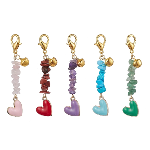 

PandaHall Alloy Enamel Heart Bell Pendant Decoration, with Natural Rose Quartz & Green Aventurine & Amethyst & Red Jasper & Synthetic..., Multicolor