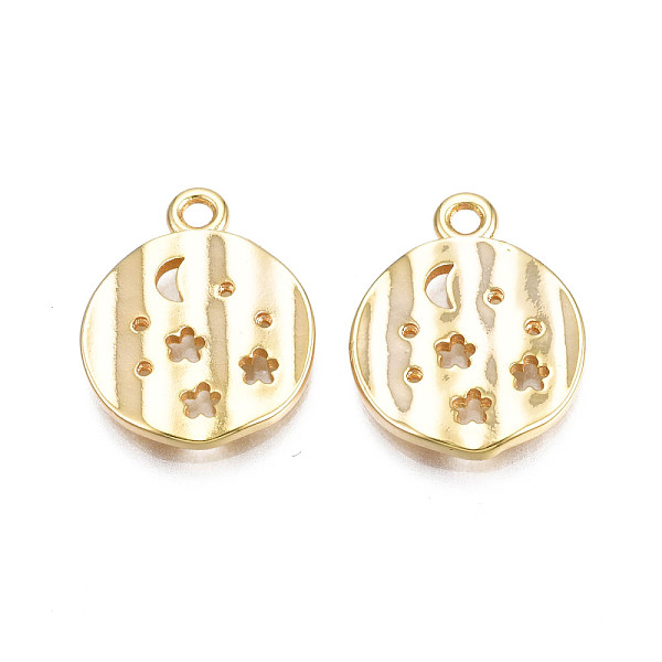 

PandaHall Brass Pendants, Flat Round with Moon, Real 18K Gold Plated, 17x13.5x1.5mm, Hole: 1.6mm Brass Flat Round