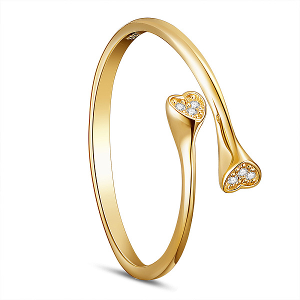 

PandaHall SHEGRACE 925 Sterling Silver Cuff Rings, Open Rings, with Grade AAA Cubic Zirconia, Heart, Real 18K Gold Plated, US Size 8 1/2..., Clear