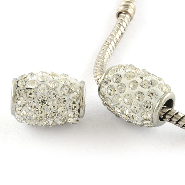 

PandaHall Handmade Polymer Clay Rhinestone European Beads, Large Hole Barrel Beads, with Platinum Plated Brass Single Cores, Crystal..., Clear