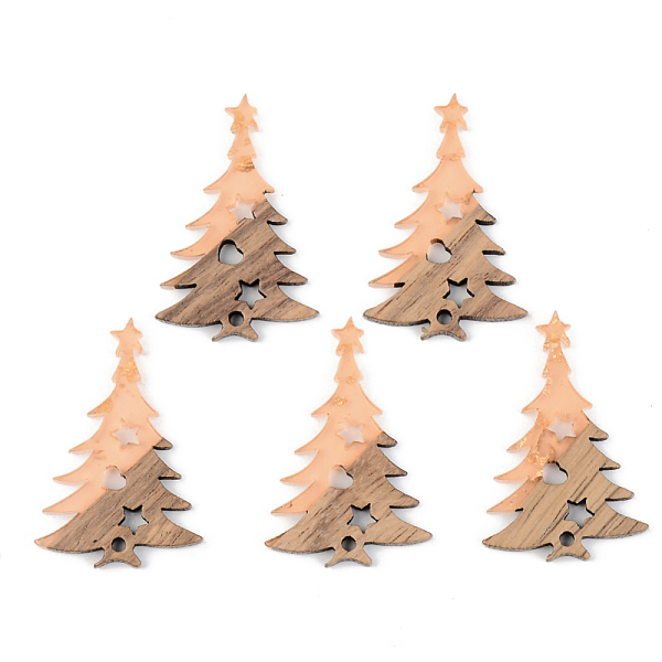 

PandaHall Transparent Resin & Walnut Wood Pendants, with Gold Foil, Christmas Tree, Dark Salmon, 38x25x3mm, Hole: 2mm Resin+Wood Tree Red