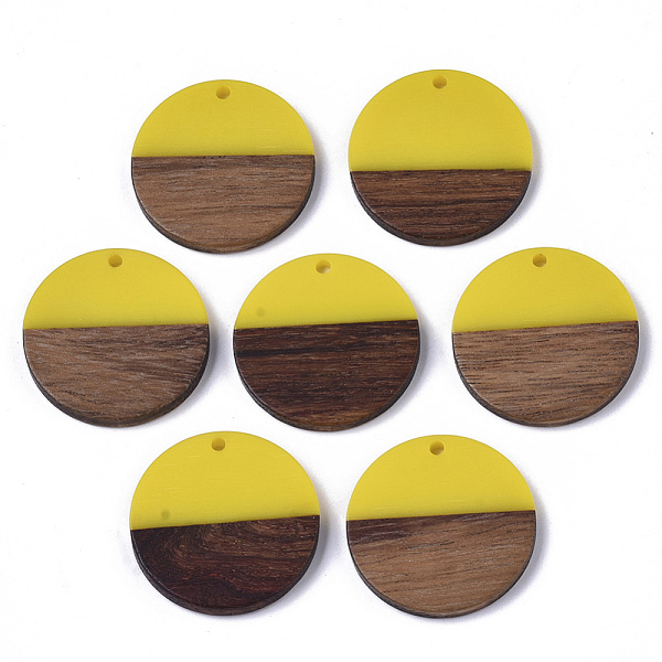 

PandaHall Resin & Wood Pendants, Flat Round, Yellow, 28.5x3.5~4mm, Hole: 1.5mm Resin+Wood Flat Round Yellow