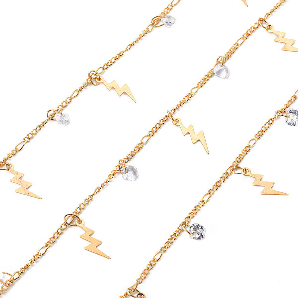 

PandaHall Handmade Brass Curb Chains, with Cubic Zirconia Charms, Soldered, Spool, Lightning, Real 18K Gold Plated, 3.3x1.5x0.3mm and..., Clear