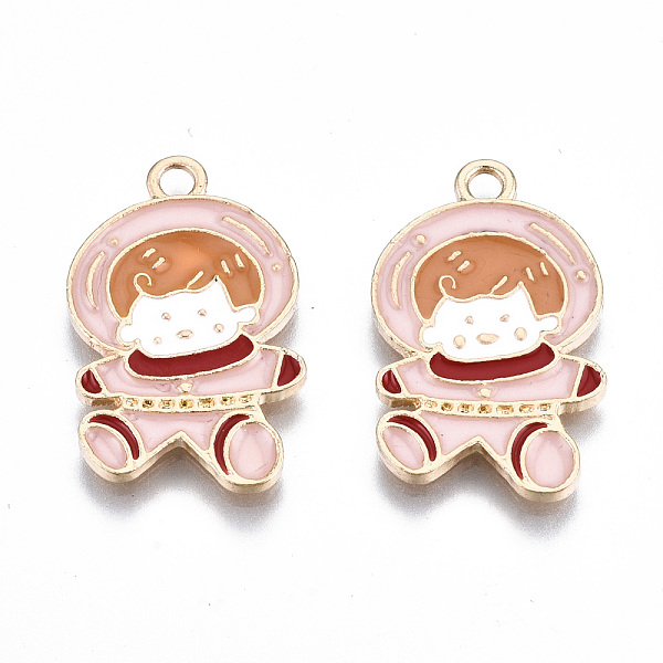 

PandaHall Light Gold Plated Alloy Pendants, with Enamel, Cadmium Free & Lead Free, Boy, Pink, 23x14x1.5mm, Hole: 1.8mm Alloy+Enamel Human...