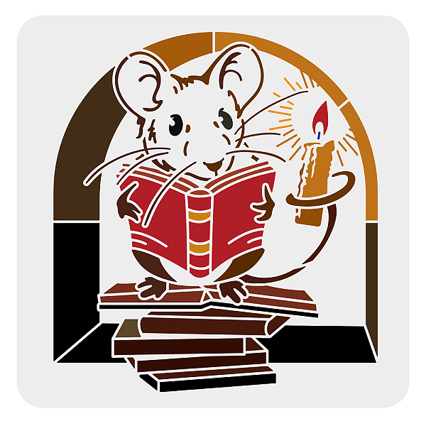 PandaHall FINGERINSPIRE Banksy Mouse Stencil 11.8x11.8 inch Reading Rats Stencil Plastic Banksy Painting Stencil Reusable Mouse Books Candle...