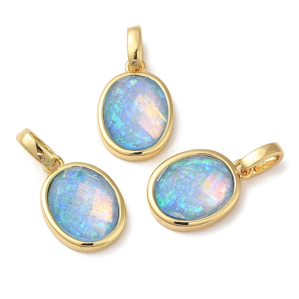 

PandaHall Rack Plating Brass with Synthetic Opal Pendants, Oval, Light Sky Blue, 15x11x5mm, Hole: 5mm Brass Oval