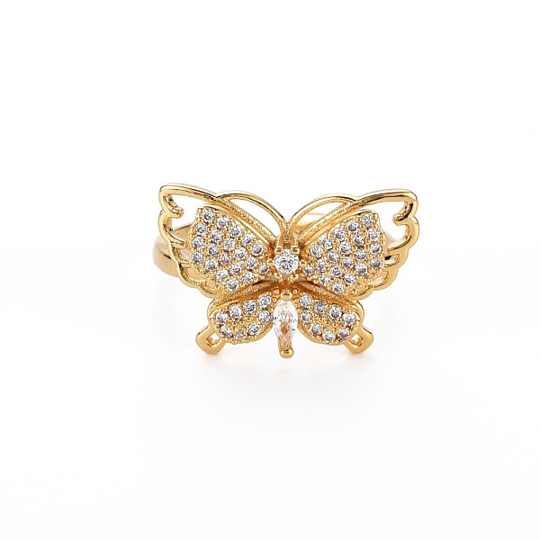 

PandaHall Clear Cubic Zirconia Butterfly Cuff Ring, Brass Open Ring for Women, Nickel Free, Real 18K Gold Plated, US Size 7 1/2(17.7mm)...