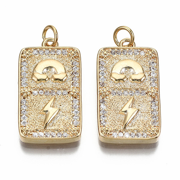 

PandaHall Brass Micro Pave Clear Cubic Zirconia Pendants, Nickel Free, Rectangle with Rainbow & Lighting, Real 18K Gold Plated, 25x23x3mm...