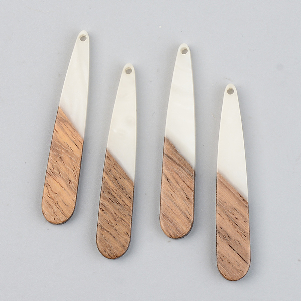 

PandaHall Opaque Resin & Walnut Wood Pendants, Teardrop, Floral White, 44x7.5x3mm, Hole: 1.5mm Resin+Wood Teardrop