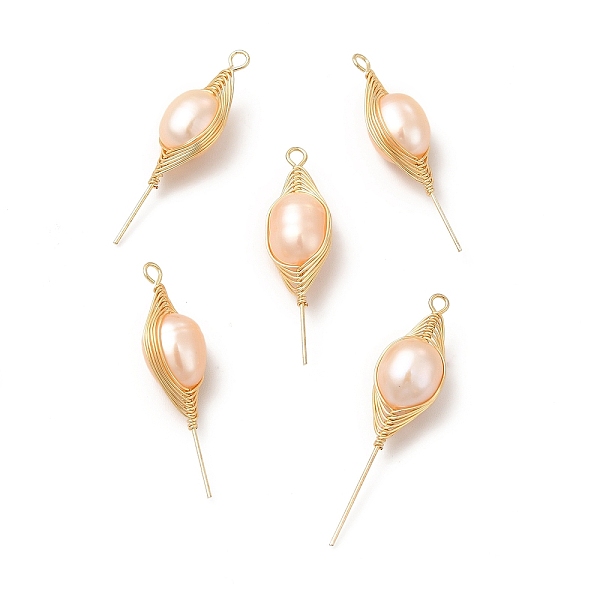 

PandaHall Natural Pearl Pendants, Flower Charm, with Brass Wire Wrapped, Real 14K Gold Plated, 35x9.5x8.5mm, Hole: 2mm Pearl Flower