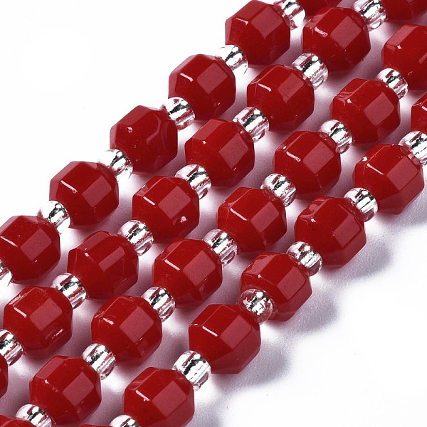

PandaHall Natural White Jade Beads Strands, with Seed Beads, Faceted, Dyed, Polygon, Red, 5x5.5mm, Hole: 1.2mm, about 53pcs/strand, 14.96...