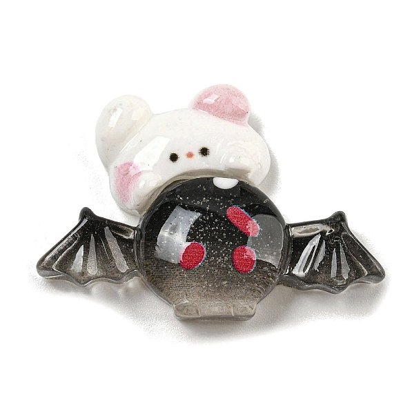 

PandaHall Halloween Theme Translucent Resin Decoden Cabochons, Cat Shape with Bat, 24x34x8mm Resin Cat Shape