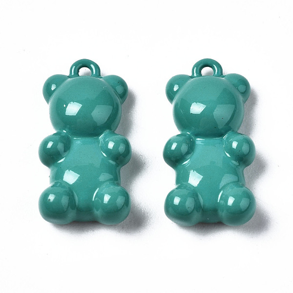 

PandaHall Spray Painted Brass Pendants, Bear, Teal, 17x9x4.5mm, Hole: 0.9mm Brass Bear Cyan