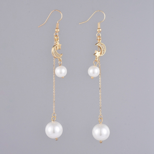 

PandaHall Dangle Earrings, with Glass Pearl Round Beads, Brass Micro Pave Cubic Zirconia Links, Brass Cable Chains and Earring Hooks, with...