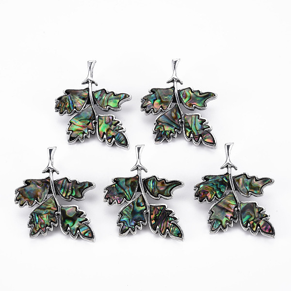 

PandaHall Leaf Shape Natural Abalone Shell/Paua Shell Brooch Pin, Alloy Lapel Pin for Backpack Clothing, Lead Free & Cadmium Free, Antique...