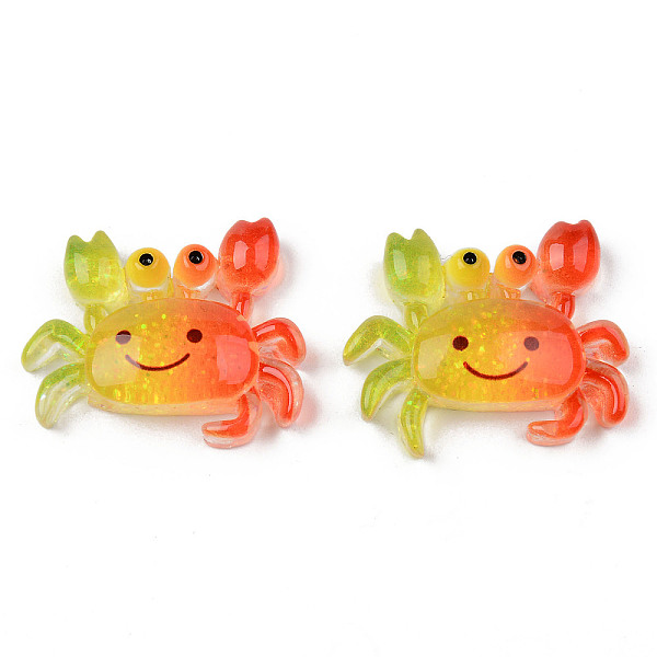 

PandaHall Rainbow Resin Cabochons, with Glitter, Crab, Gradient Ramp, Orange Red, 24x28x8mm Resin Crab
