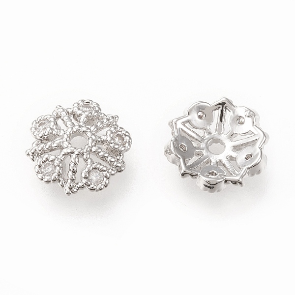 

PandaHall 5-Petal Brass Fancy Bead Caps, with Clear Cubic Zirconia, Long-Lasting Plated, Flower, Platinum, 9x3mm, Hole: 1.4mm Brass+Cubic...