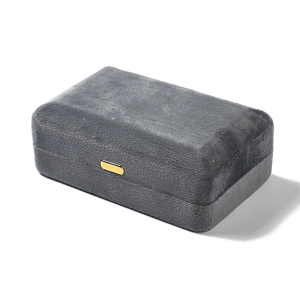 

PandaHall Rectangle Iron Covered with Velvet Jewelry Set Storage Boxes, Travel Portable Jewelry Case, for Necklaces, Rings, Earrings and..., Gray