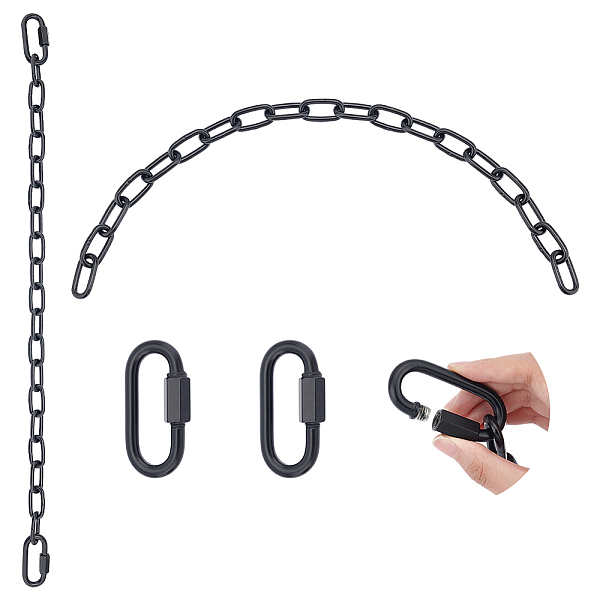 

PandaHall UNICRAFTALE 2pcs 27.76 inch Black Heavy Duty Hanging Chains with 2 Carabiners Hanging Kits Stainless Steel Paperclip Chains for...