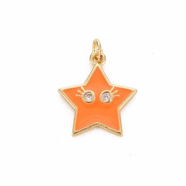 

PandaHall Brass Micro Pave Clear Cubic Zirconia Pendants, with Enamel & Jump Ring, Cadmium Free & Nickel Free & Lead Free, Star Smiling Face...