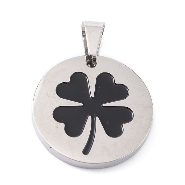 

PandaHall 304 Stainless Steel Pendants, with Enamel, Polishing, Flat Round with Clover, Stainless Steel Color, 25x3mm, Hole: 7.5x5mm 304...