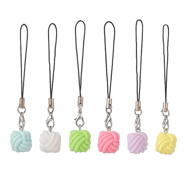 

PandaHall Square Yarn Ball Opaque Resin Mobile Strap, with Cord Loop, Alloy Lobster Claw Clasps, Mixed Color, 9.1cm, 6pcs/set Resin..., Multicolor