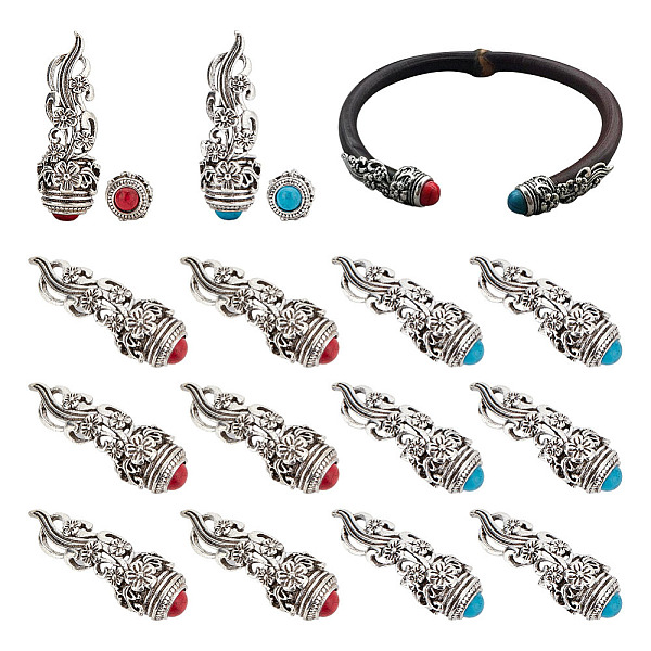 

PandaHall arricraft 20 Pcs End Beads Caps, 2 Colors Zinc Alloy Bangle Cord Ends Vintage Antique Silver Hollow Bead Caps with Resin Beads for..., Multicolor