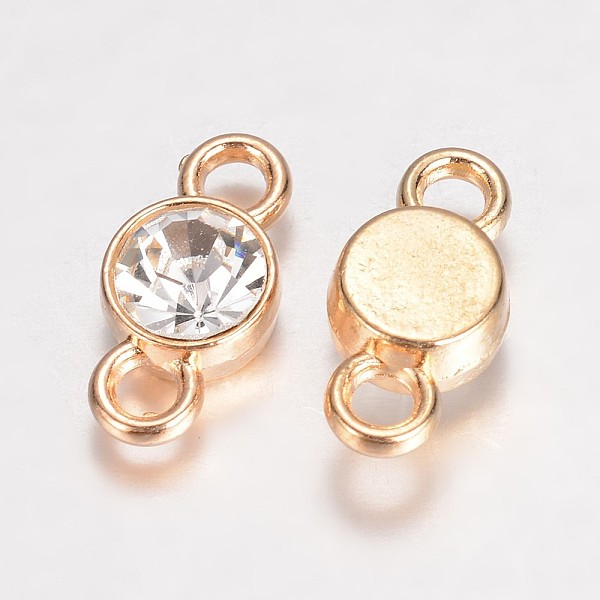 

PandaHall Alloy Grade A Rhinestone Single-Stone Links Connectors, Flat Round, Light Gold, 15x7x5mm, Hole: 2mm Alloy+Rhinestone Clear