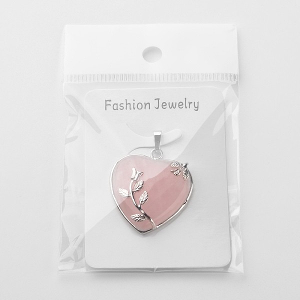 

PandaHall Heart Natural Rose Quartz Pendants, with Platinum Plated Brass Pendant Settings, 42~46x31~33mm, Hole: 6mm Rose Quartz Heart Pink