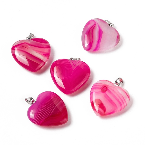 

PandaHall Natural Agate Pendants, with Platinum Tone Brass Findings, Heart Charm, Dyed & Heated, Deep Pink, 27~28x25x7mm, Hole: 7x4mm...