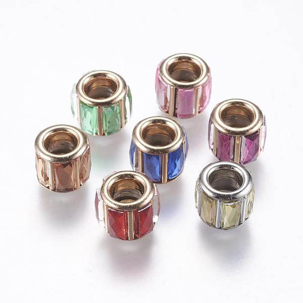 

PandaHall Brass Glass Rhinestone European Beads, Large Hole Beads, Golden Core, Column, Mixed Color, 10x9mm, Hole: 5mm Brass+Rhinestone..., Multicolor