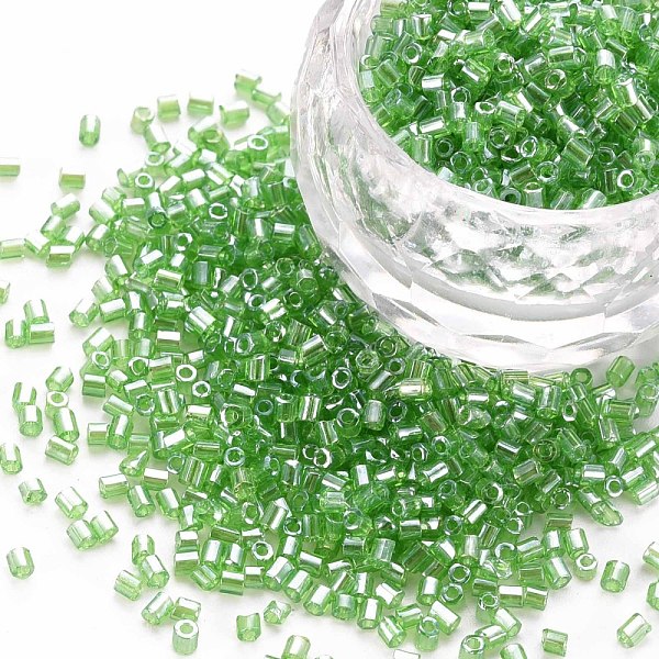 

PandaHall Glass Bugle Beads, Transparent Colours Luster, Medium Sea Green, 2.5~3x2mm, Hole: 0.9mm, about 15000pcs/pound Glass