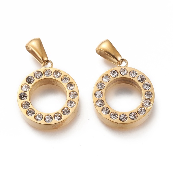 

PandaHall Ion Plating(IP) 304 Stainless Steel Rhinestone Pendants, Manual Polishing, Ring, Golden, 18x15x4mm, Hole: 3x6mm Stainless..., Clear