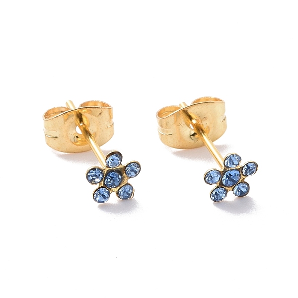 

PandaHall Rhinestone Flower Stud Earrings with 316L Surgical Stainless Steel Pins, Gold Plated 304 Stainless Steel Jewelry for Women, Light..., Blue