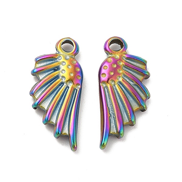 

PandaHall Ion Plating(IP) 304 Stainless Steel Pendants, Wing Charm, Rainbow Color, 18x8x2.5mm, Hole: 1.4mm 304 Stainless Steel Wing