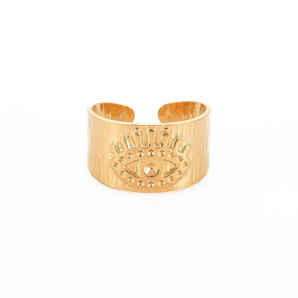 

PandaHall Ion Plating(IP) 304 Stainless Steel Open Cuff Rings Rhinestone Settings, Evil Eye, Nickel Free, Real 18K Gold Plated, US Size 9...