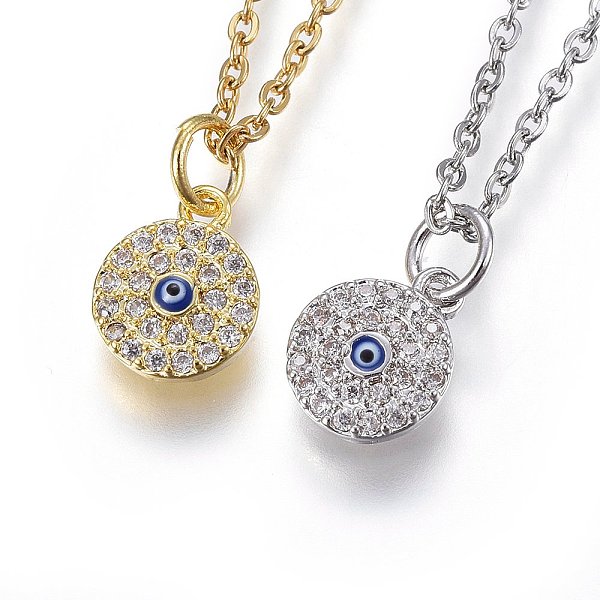 

PandaHall 304 Stainless Steel Pendant Necklaces, with Cubic Zirconia and Enamel, Flat Round, Clear, Mixed Color, 17.71 inch(45cm) Cubic...