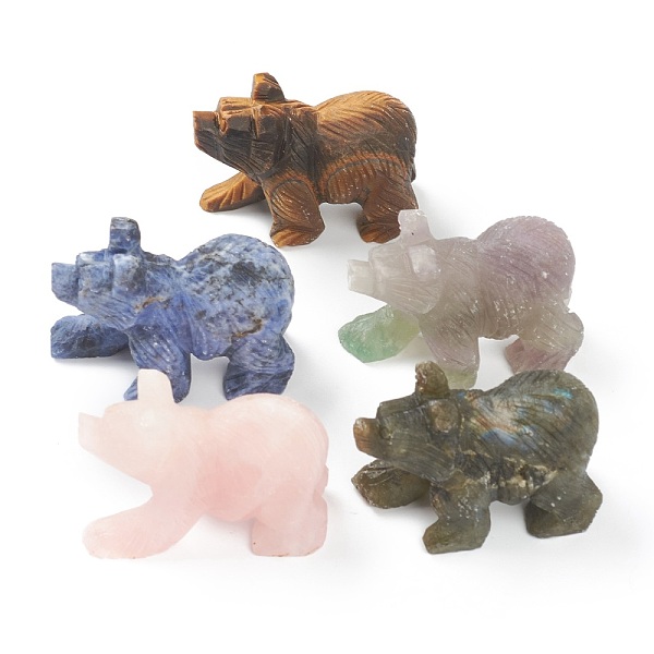 

PandaHall Natural Mixed Gemstone Home Display Decorations, Bear, 54x24x40mm Mixed Stone Bear