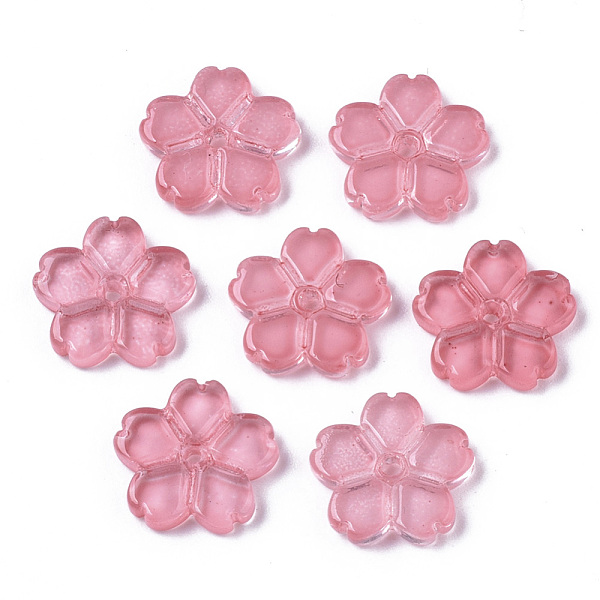 

PandaHall Transparent Spray Painted Glass Beads, Flower, Light Coral, 11.5x12x2.5mm, Hole: 0.9mm Glass Flower Red