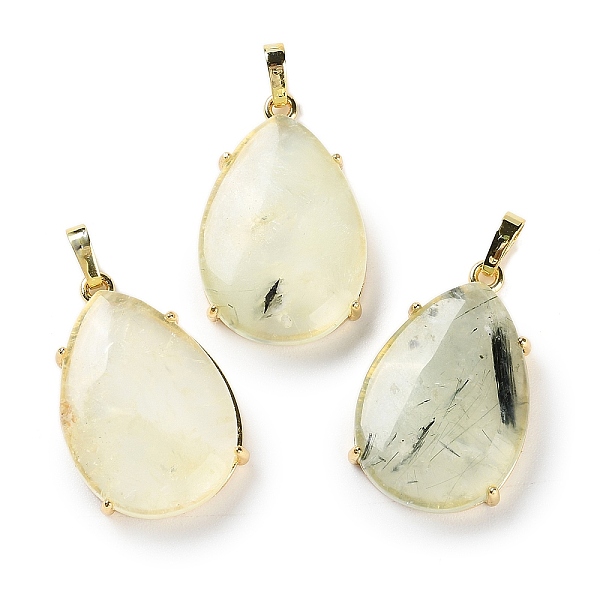 

PandaHall Natural Prehnite Pendants, Brass Teardrop Charms, Golden, Cadmium Free & Lead Free, 33x18x5~6mm, Hole: 5x4mm Prehnite Teardrop