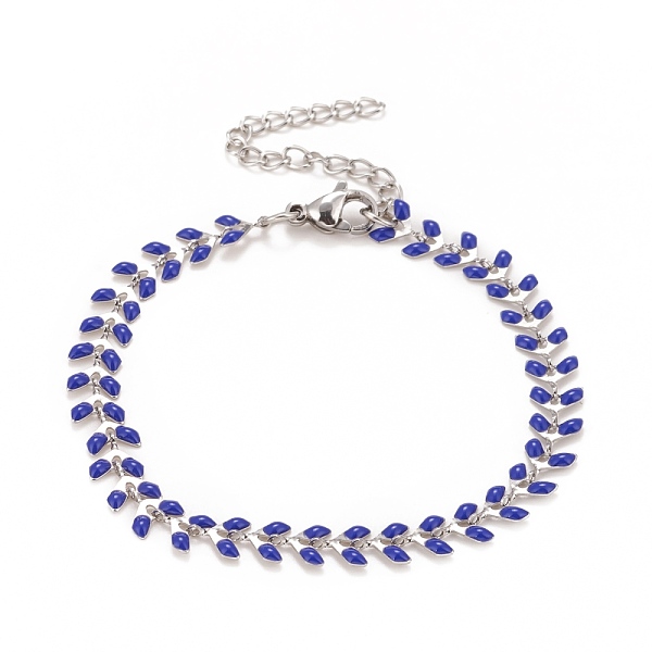 

PandaHall Enamel Wheat Link Chains Bracelet, 304 Stainless Steel Jewelry for Women, Stainless Steel Color, Medium Blue, 6-7/8 inch(17.5cm)...
