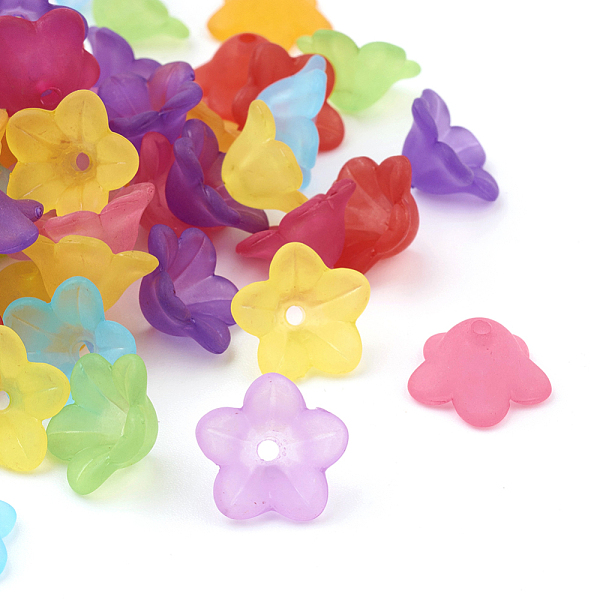 

PandaHall Transparent Acrylic Beads, Frosted, Flower, Mixed Color, 13x7mm, Hole: 1mm, about 1865pcs/500g Acrylic Flower Multicolor